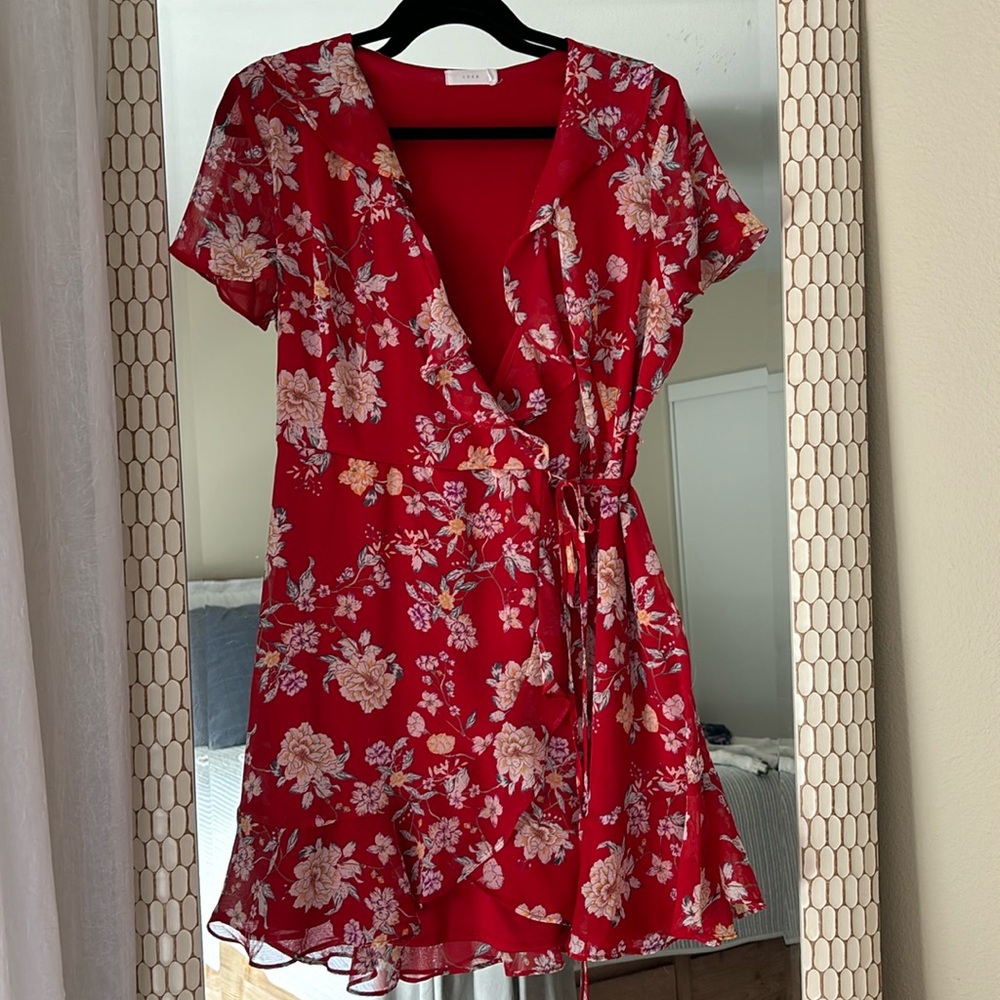 Red Floral Wrap Dress